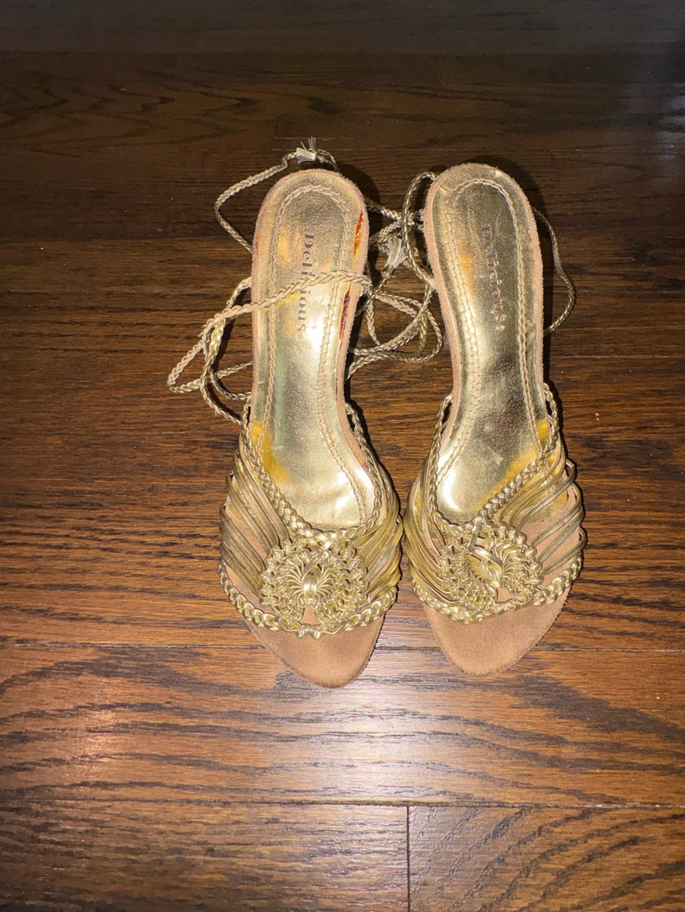 Delicious Metallic Gold Braided Lace-Up Heels - Picture 3 of 6